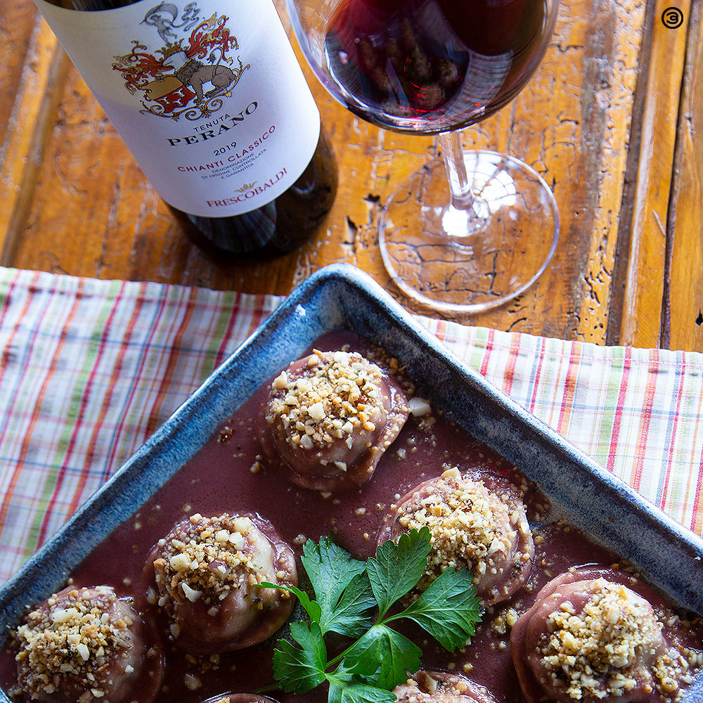 Frescobaldi Perano Chianti Classico D.O.C.G. & Ravioli de Pinhão, Shiitake e Provolone ao Beurre Malbec